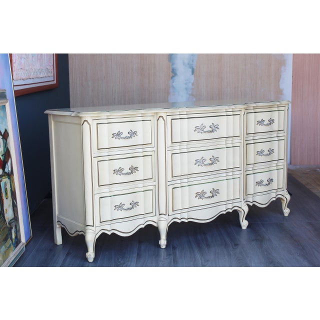 Late 20th Century French Style Cream Dresser of Nine Drawers | Chairish