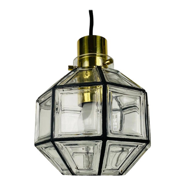 1960s Mid-Century Iron and Bubble Glass Pendant by Glashütte Limburg For Sale