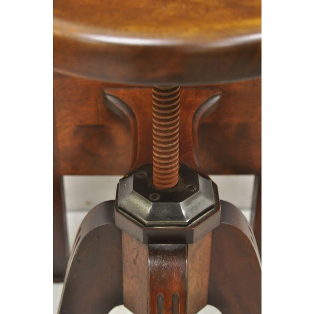 Early 1900s Hamilton Mfg Co High Back Adjustable Height Mahogany Architect Piano Stool For Sale In Philadelphia - Image 6 of 13