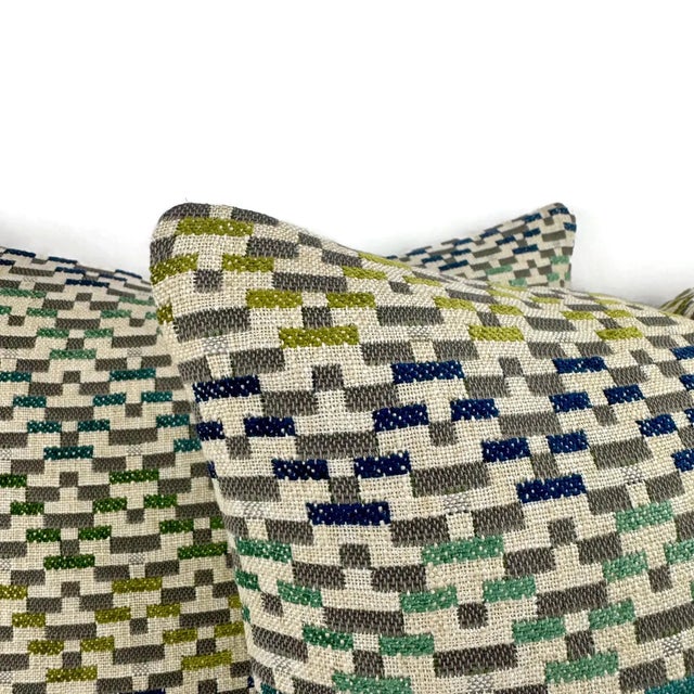 Mid-Century Modern Jane Churchill Iggy in Blue and Green Pillow Cover - 20" X 20" Silver Sage Velvet Cushion Case For Sale - Image 3 of 5