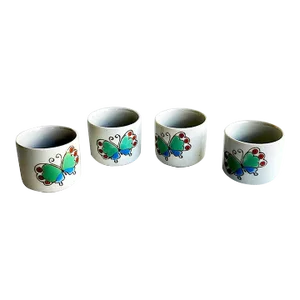 1970s Otagiri Ceramic Sake Cups With Butterfly, Set of 4