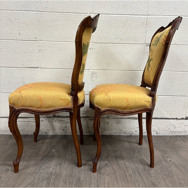 Early 20th Century Antique French Louis XV Style Floral Tapestry Upholstered Walnut Side Chairs For Sale - Image 5 of 11