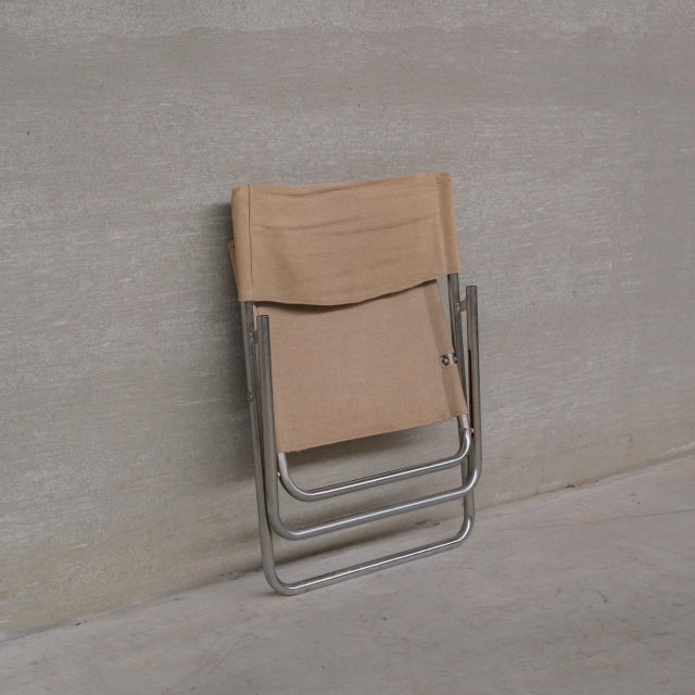 Brown Mid-Century Linen and Chrome Cox Folding Chair from Niels Gammelgaard, 1970s For Sale - Image 8 of 9