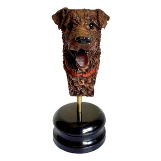 Vintage Hand-Painted Dog Terrier Bust on Stand by Arte Romera, Made in Spain For Sale