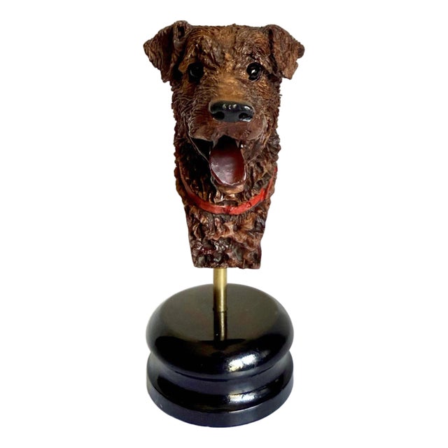 Vintage Hand-Painted Dog Terrier Bust on Stand by Arte Romera, Made in Spain For Sale