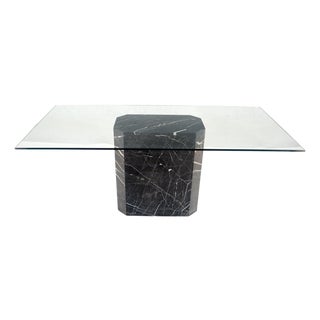 Italian Black Marble Base 35x71" Thick Glass Top Dining Conference Table For Sale