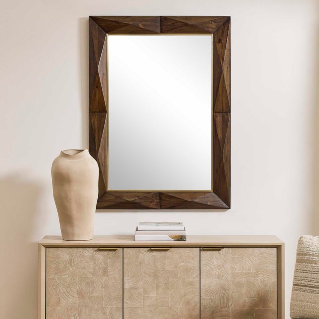 This Mirror Boasts A Classic Raised Diamond Pattern Meticulously Crafted From Solid Acacia Wood, Finished In A Rich Dark...