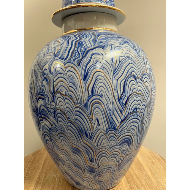 Blue and White Contemporary Wave Ginger Jar | Chairish