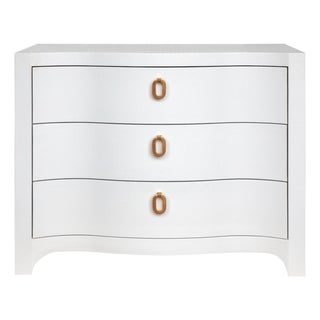 Matthew Izzo Home Cora Textured White Linen Three Drawer Chest With Satin Brass Drawer Pulls For Sale