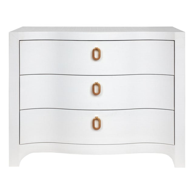 Matthew Izzo Home Cora Textured White Linen Three Drawer Chest With Satin Brass Drawer Pulls For Sale