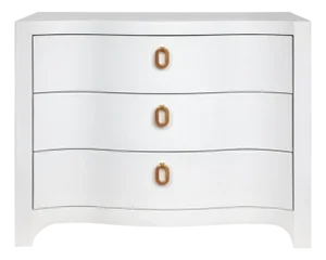 Matthew Izzo Home Cora Textured White Linen Three Drawer Chest With Satin Brass Drawer Pulls