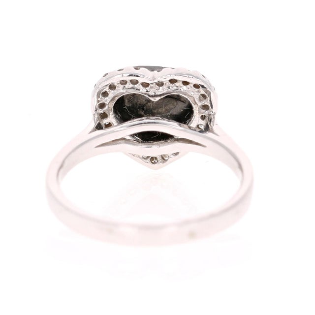 2.34 Carat Black Diamond 14 Karat White Gold Ring, Size 7 For Sale - Image 4 of 5