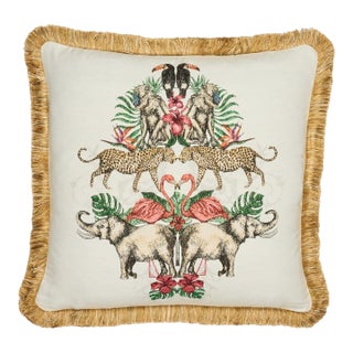 Exotic Animals Cushion With Gold Fringe With Feather Filler - 46x46cm (18"x18") For Sale