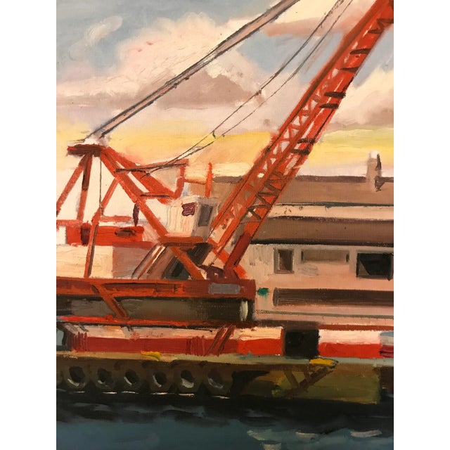 This Bath Boatyard Red Crane original oil painting was painted on location by David Beynon Pena.