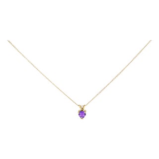 14K Yellow Gold 5X5 MM Heart Shaped Purple Amethyst Solitaire Pendant Necklace For Sale