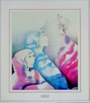1980s "Veiled Woman" Postmodern Figurative Lithograph by Nora Patrich, Framed