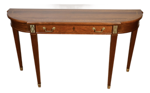 1970s Stickley English Traditional Cherry Satinwood Inlay Console Table Accent Table