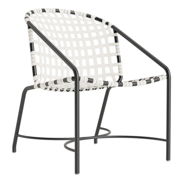 Brown Jordan Kantan Aluminum Vinyl Arm Chair, Textured Pewter frame with White Lite fabric For Sale