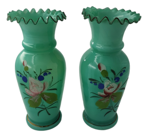 Victorian Art Nouveau Bristol Mouth-Blown Vases, 1950s, Set of 2