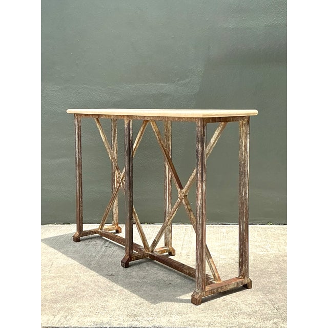 Mid-Century Modern Vintage Patinated Metal and Stone Console Table For Sale - Image 3 of 12