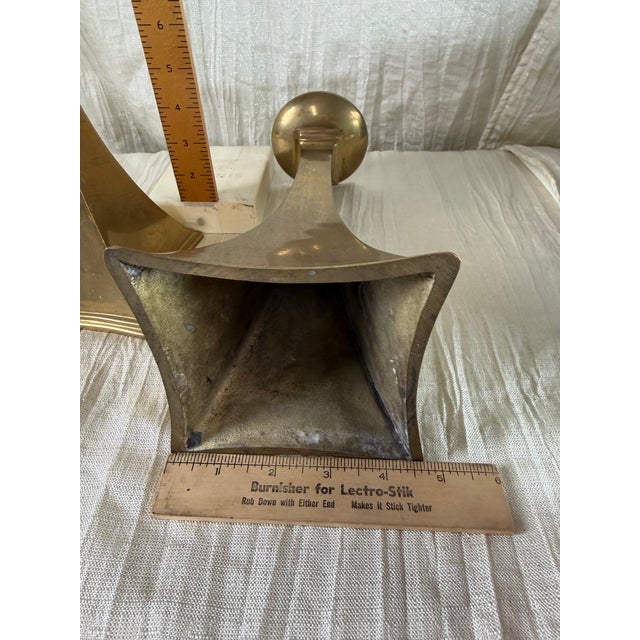 Metal Pair of Vintage Indian Brass Geometric Candlesticks 11” For Sale - Image 7 of 9