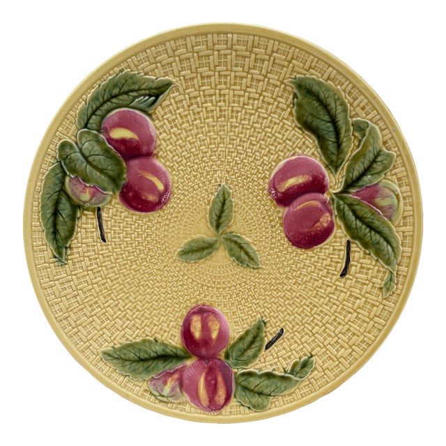 Large German Majolica Cherries Platter Circa 1920 For Sale