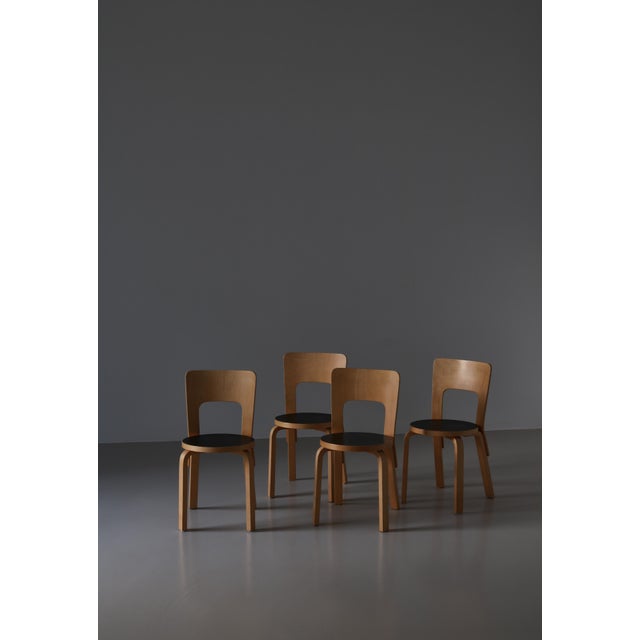 Vintage Model 66 Chairs in Laminated Birch by Alvar Aalto for Artek, 1960s, Set of 4 For Sale - Image 3 of 17