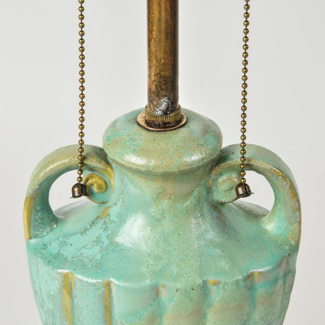 Antique Celadon Glazed Ceramic Urn Lamp With Bronze Base For Sale - Image 17 of 18