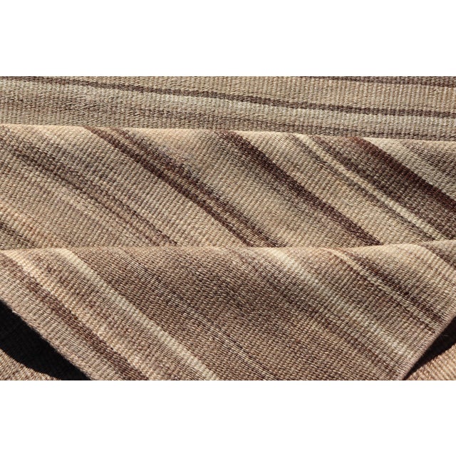 Vintage Turkish Kilim Runner With Warm Beige and Soft Brown Striped Design For Sale - Image 9 of 10