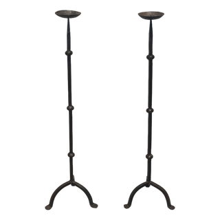 Vintage Brutalist Iron Floor Candleholders, Set of 2 For Sale