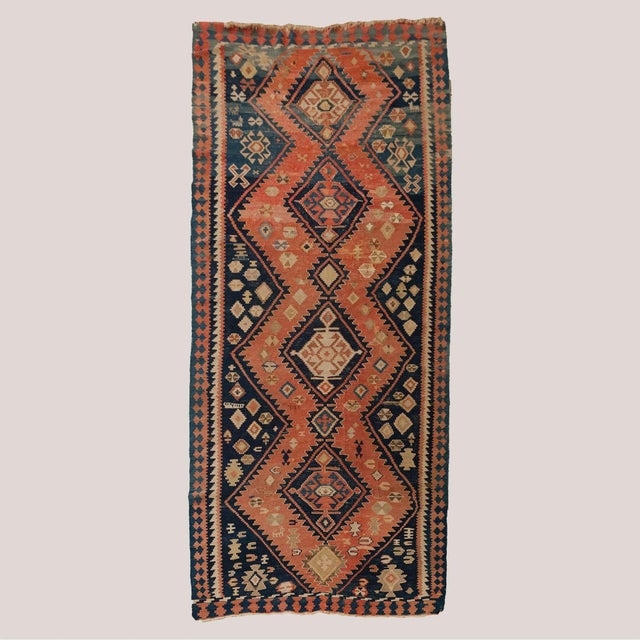 Textile Vintage Hand-Knotted Caucasian Kazak Kilim Runner, 1920s For Sale - Image 7 of 7