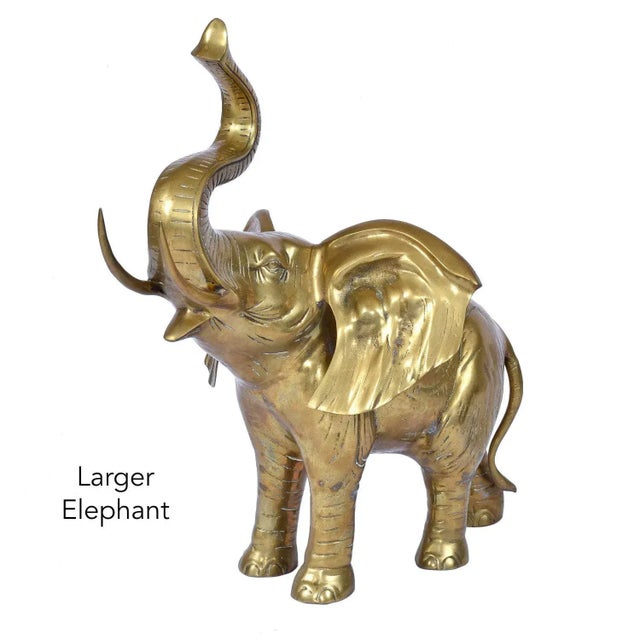 Pair of Large Brass Good Luck Elephant Sculpture Figures Over 2ft Tall For Sale - Image 9 of 12