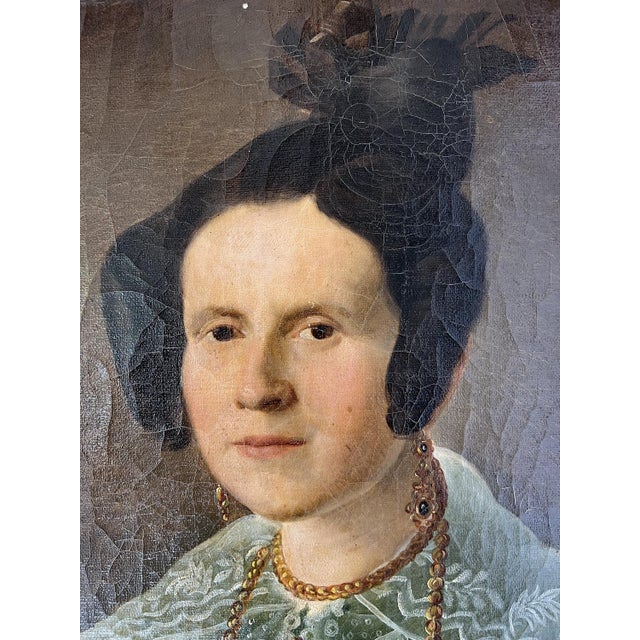 Captain's Wife Portrait, 1800s, Oil on Canvas For Sale - Image 3 of 14