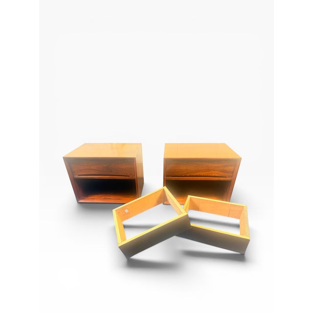 Red 1960s Pair of Danish Modern Dyrlund Rosewood Floating Nightstands or Bedside Cabinets For Sale - Image 8 of 12