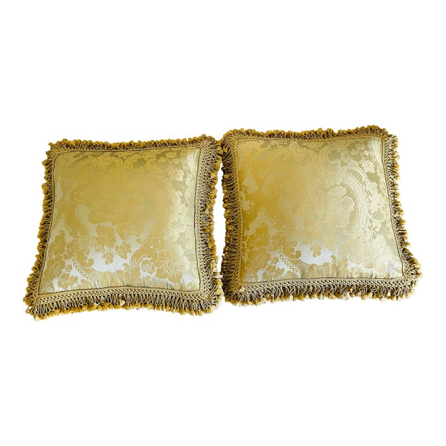 Vintage Italian Fortuny Silk Feather Down Pillows Pair For Sale