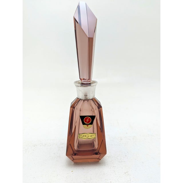 Vintage Perfume Bottle in Pink Crystal Glass with Silver Collar, Spain, 1940s For Sale - Image 4 of 8