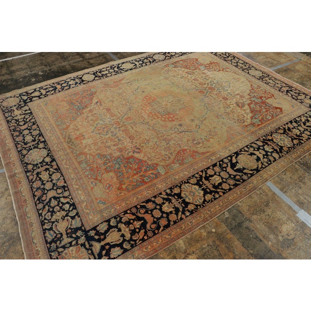 Traditional Hand-Knotted Antique Mohtashem Rug in Beige Brown and Red Medallion Pattern For Sale - Image 3 of 8
