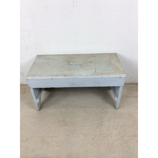 Farmhouse Antique Farmhouse Gray Painted Bench Footstool For Sale - Image 3 of 14