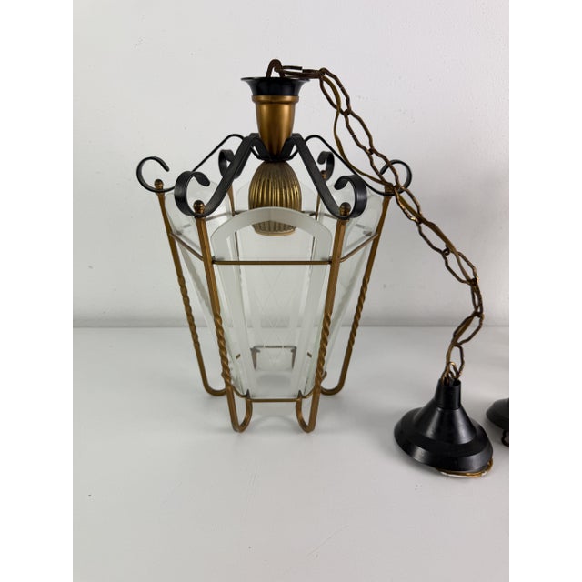 Metal Pendant Lamps in Brass and Murano Glass, 1950s, Set of 2 For Sale - Image 7 of 13