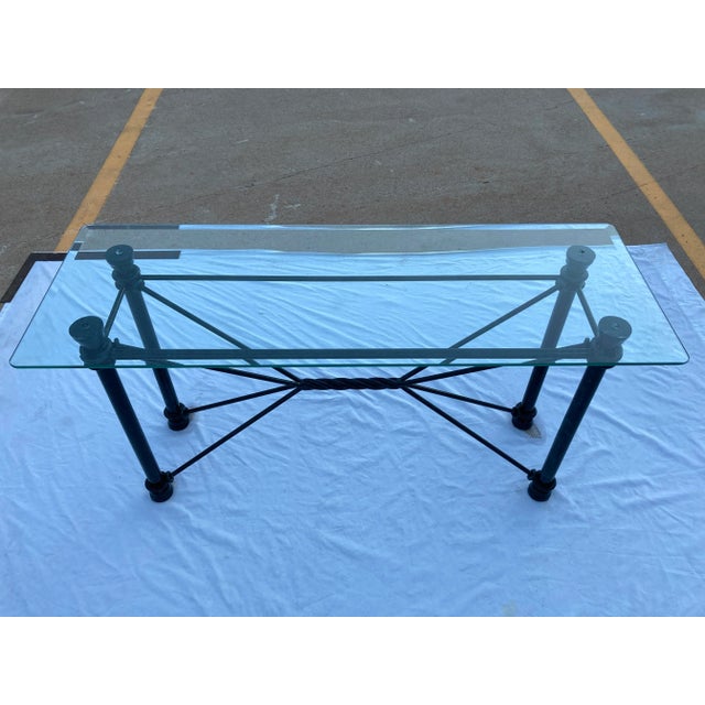 Mid-Century Modern Rectangular Wrought Iron & Glass Console Sofa Table For Sale - Image 9 of 13