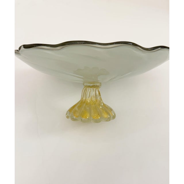 Murano Vintage Murano Style Millefiori Art Glass Bowl- Handblown Italian Ruffled Edge Centerpiece in Smoky Gray For Sale - Image 4 of 4