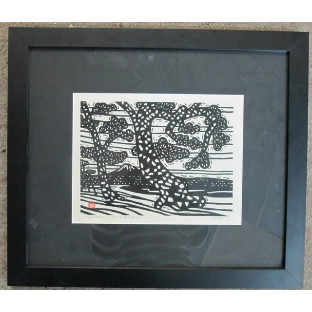 Japanese Yoshimaro Omori Signed Limited Ed Volcano Mountain Woodblock 1964 For Sale - Image 10 of 11