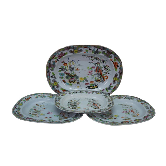 Chinoiserie Antique 1825 Stephan Folch Bamboo & Basket Ironstone China Platters - Set of 4 For Sale - Image 3 of 14