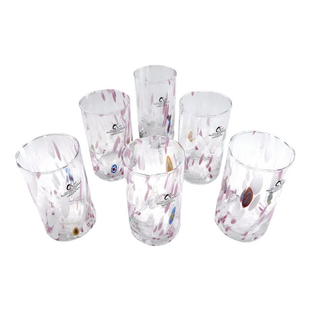 Hand Blown Alessandro Coppola Murano Art Glass Tumblers Handcrafted in Italy - Set of 6 For Sale