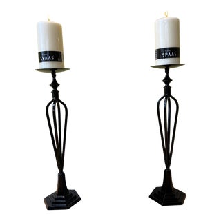 Large Cast Iron Candleholders, Set of 2 For Sale