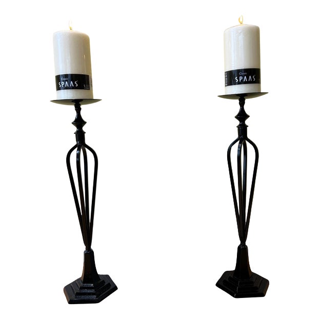 Large Cast Iron Candleholders, Set of 2 For Sale