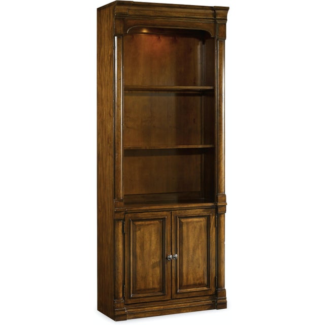 American One Warm Walnut Tabaccoo-Brown Single Bunching Bookcase With Lights and Glass Shelf For Sale - Image 3 of 11
