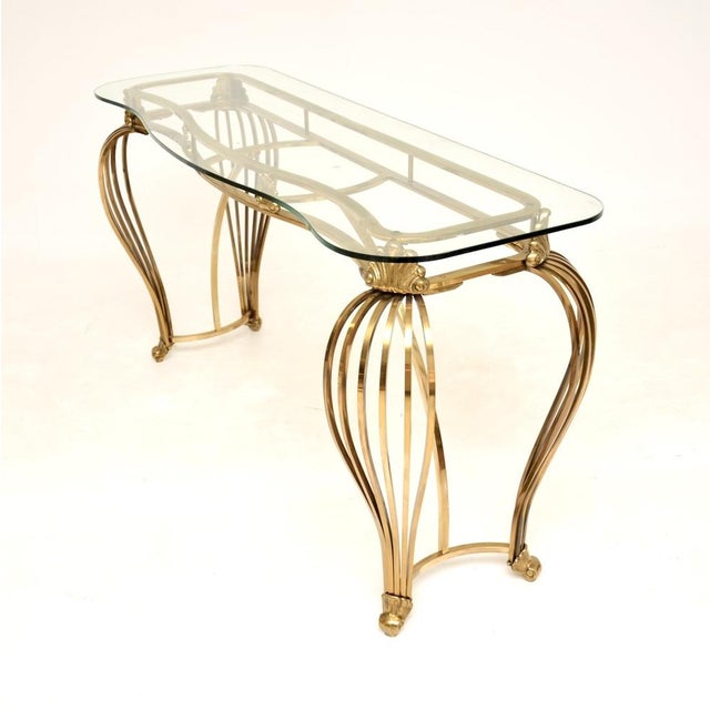1960s Vintage Italian Brass and Glass Console Table, 1960s For Sale - Image 5 of 12