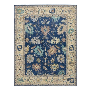 Contemporary Hand-Knotted Wool Modern Oushak Style Area Rug in Indigo Blue For Sale