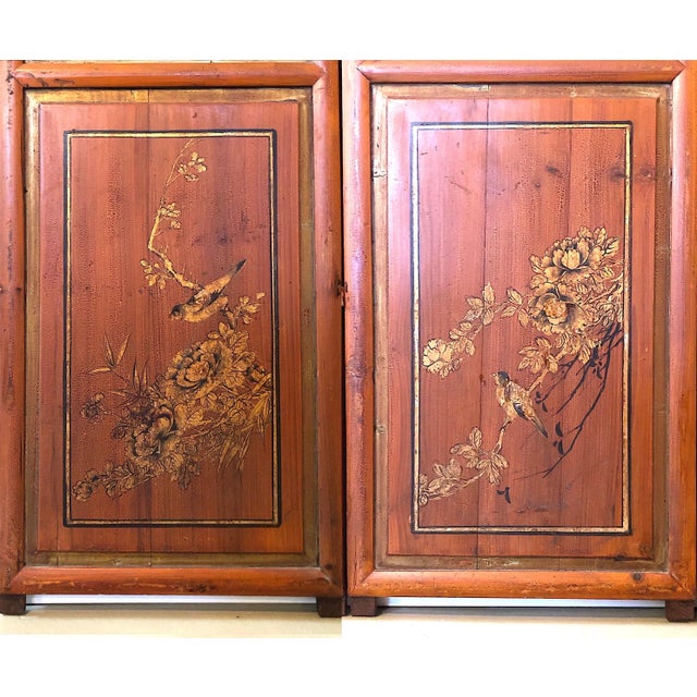 Late 19th Century Antique Chinese Hand Painted 4-Panel Wood Screen For Sale - Image 5 of 13
